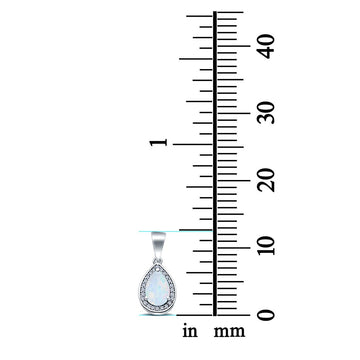 Pear Lab Created White Opal Simulated CZ 925 Sterling Silver Charm Pendant